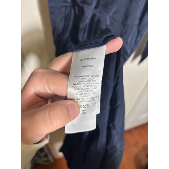 Quince Washable Silk Square Neck Midi Dress Navy Blue Medium Minimalist Staple - Picture 4 of 5